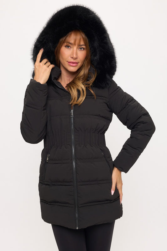 Fitted Puffer Coat - Black