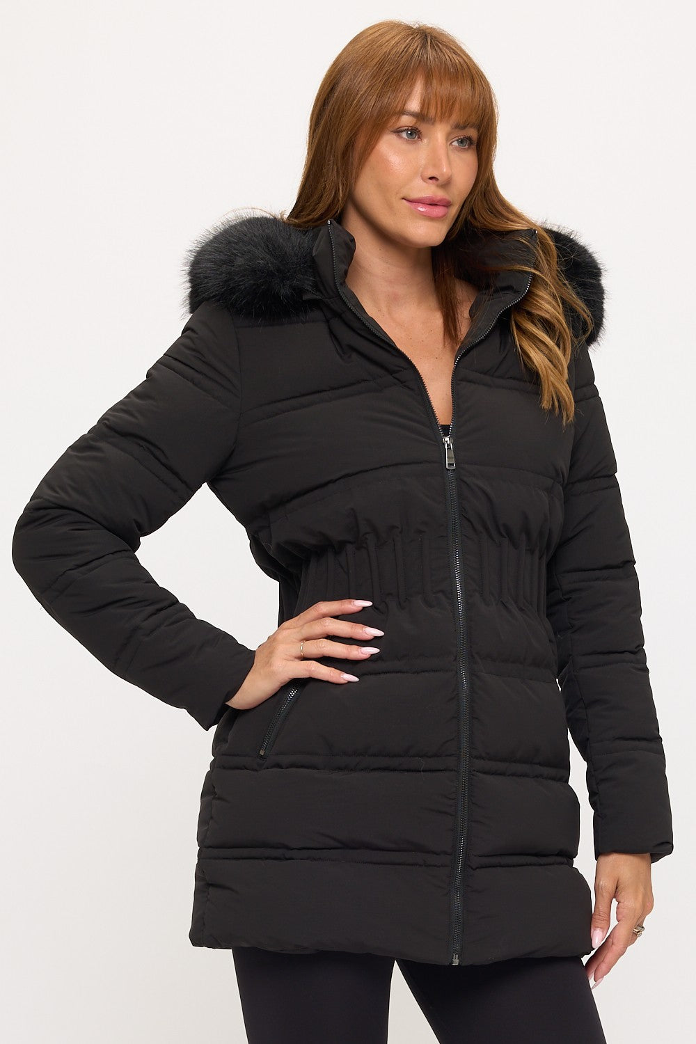 Fitted Puffer Coat - Black