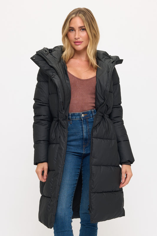 Nordic Hooded Puffer Coat - Black