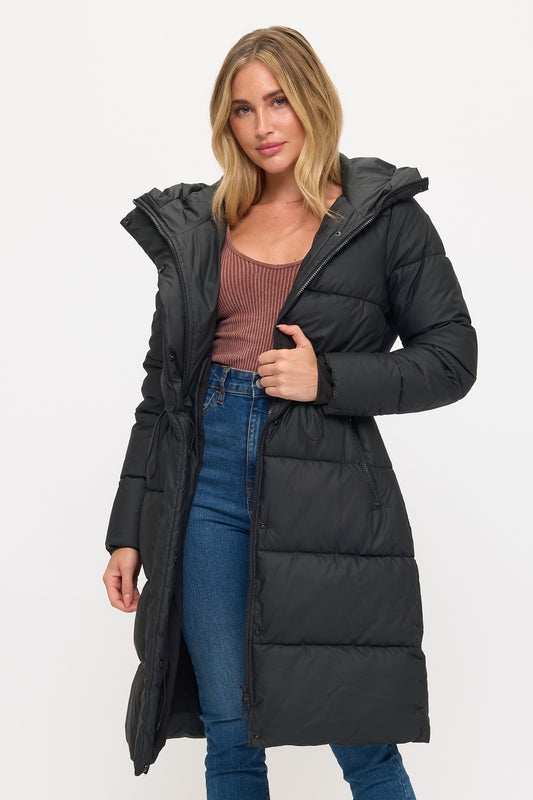Nordic Hooded Puffer Coat - Black