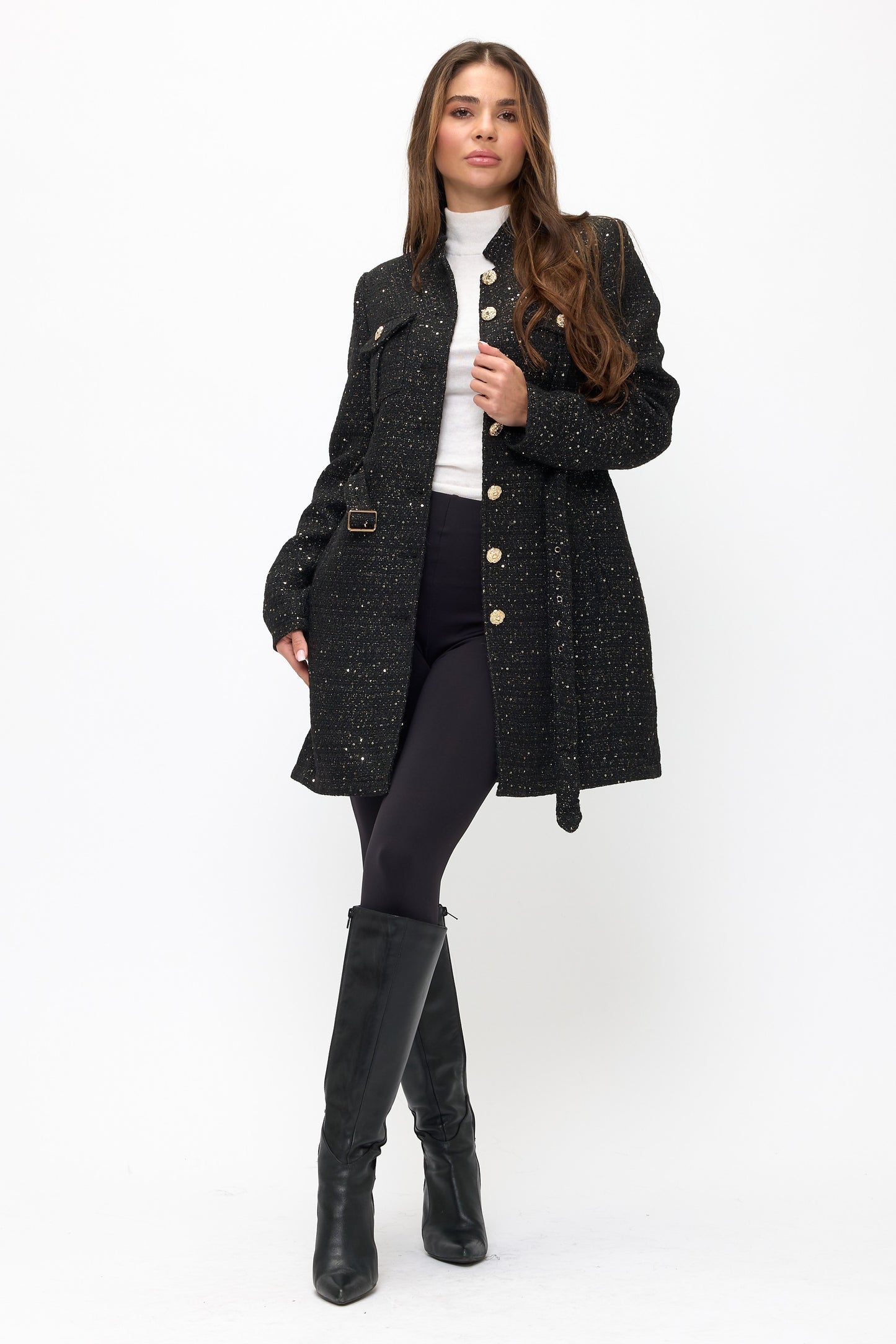 Vivienne Tweed Longline Coat - Black