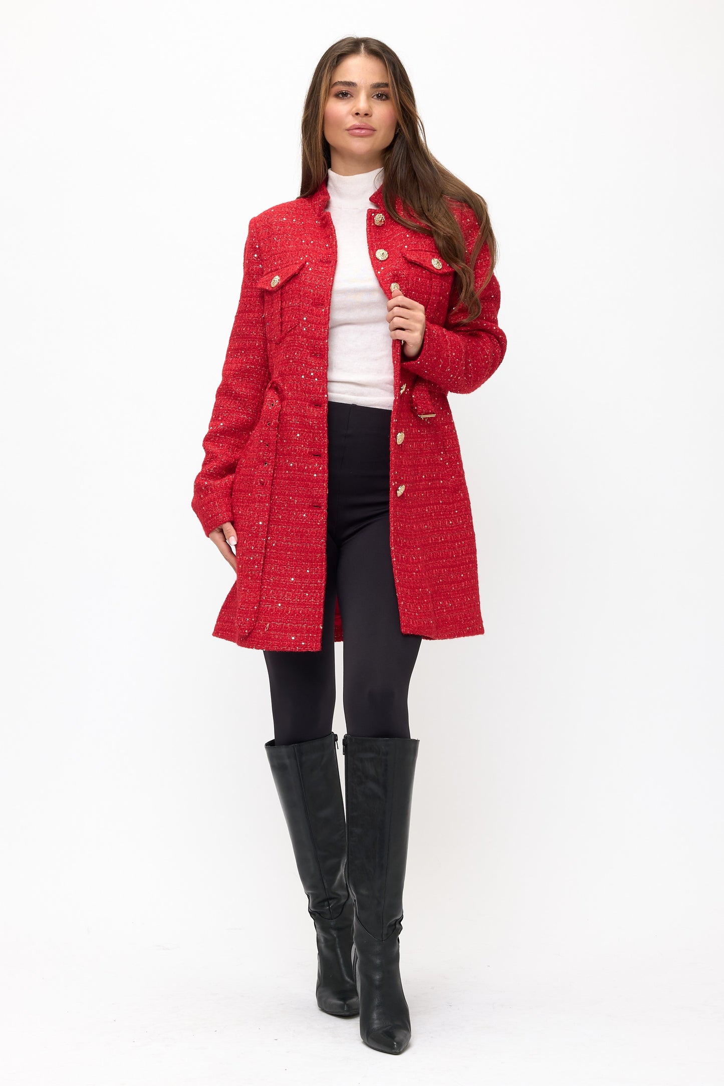 Vivienne Tweed Longline Coat - Red