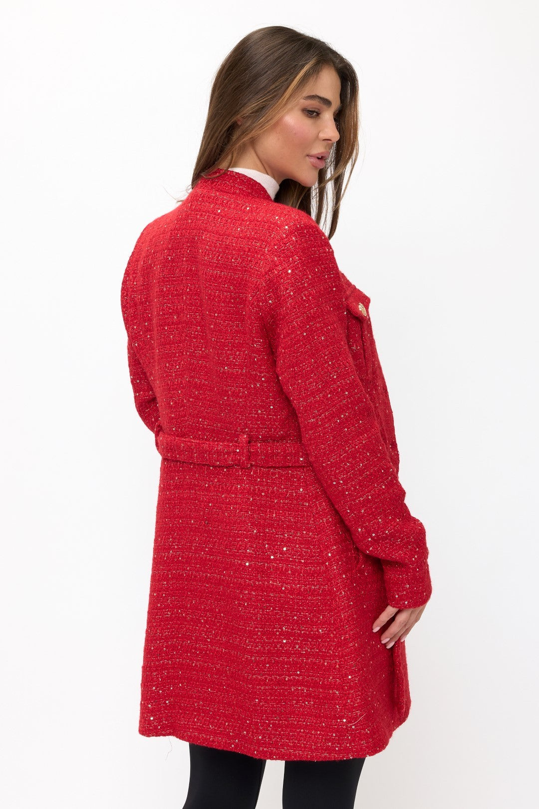 Vivienne Tweed Longline Coat - Red