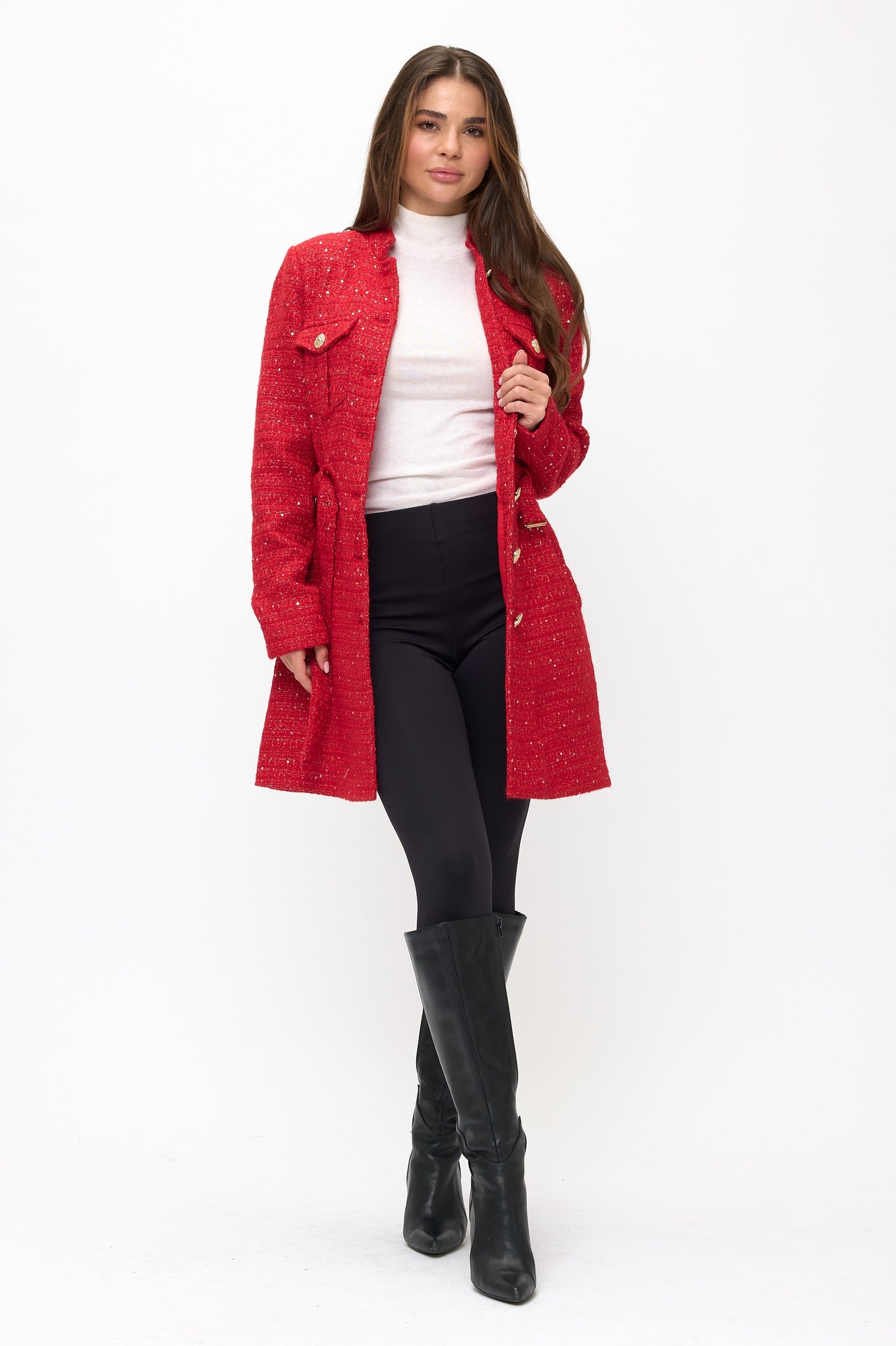 Vivienne Tweed Longline Coat - Red