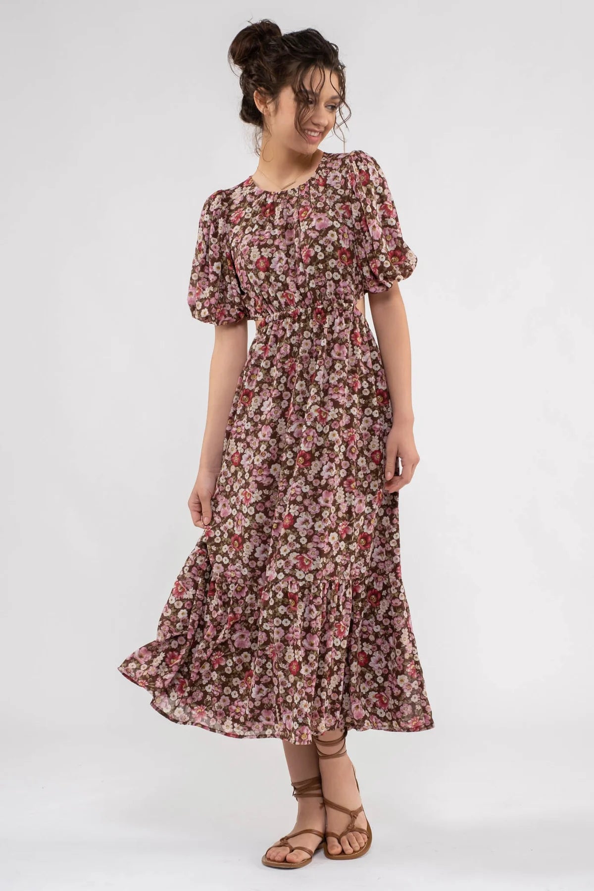 Floral Print Open Back Dress
