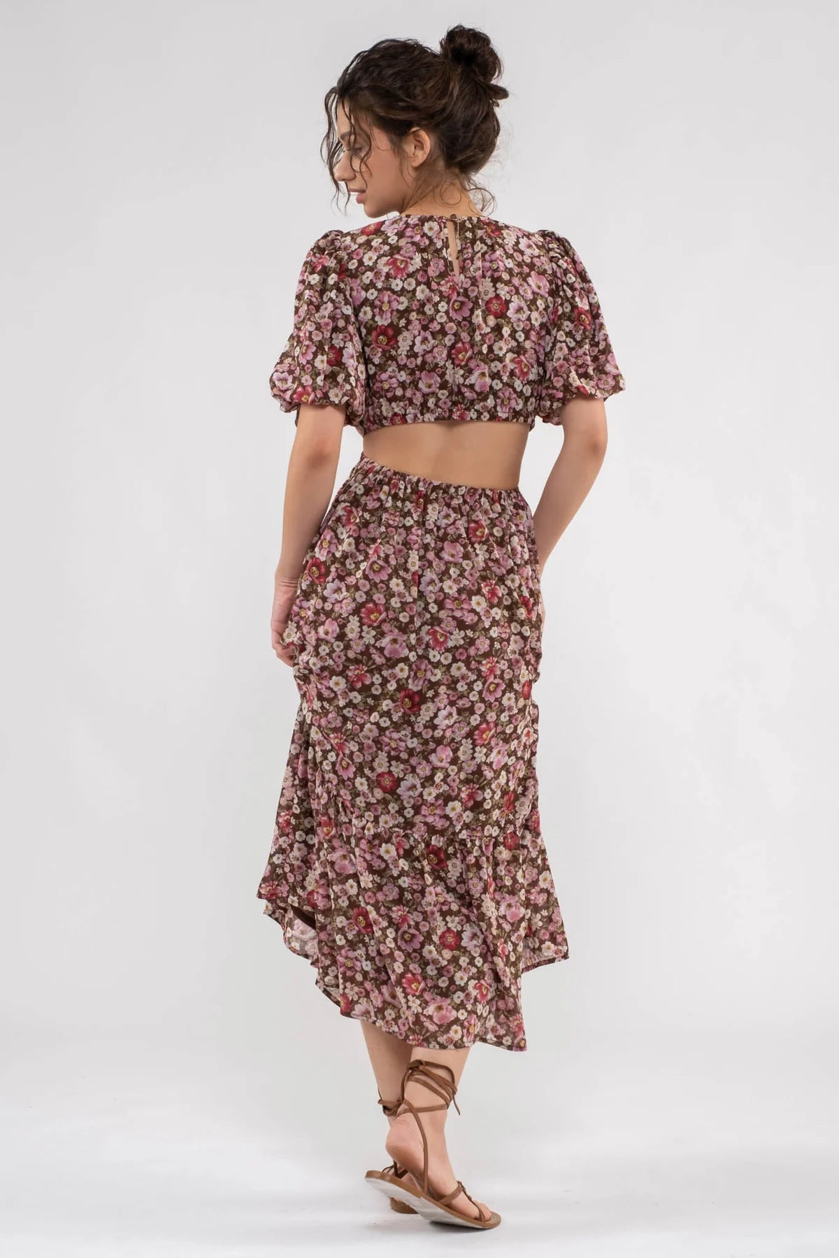 Floral Print Open Back Dress