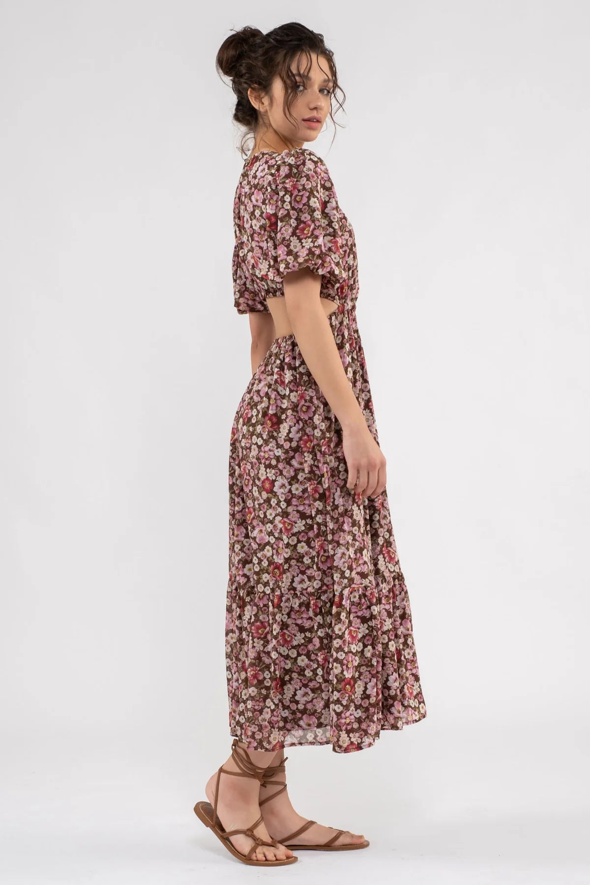 Floral Print Open Back Dress