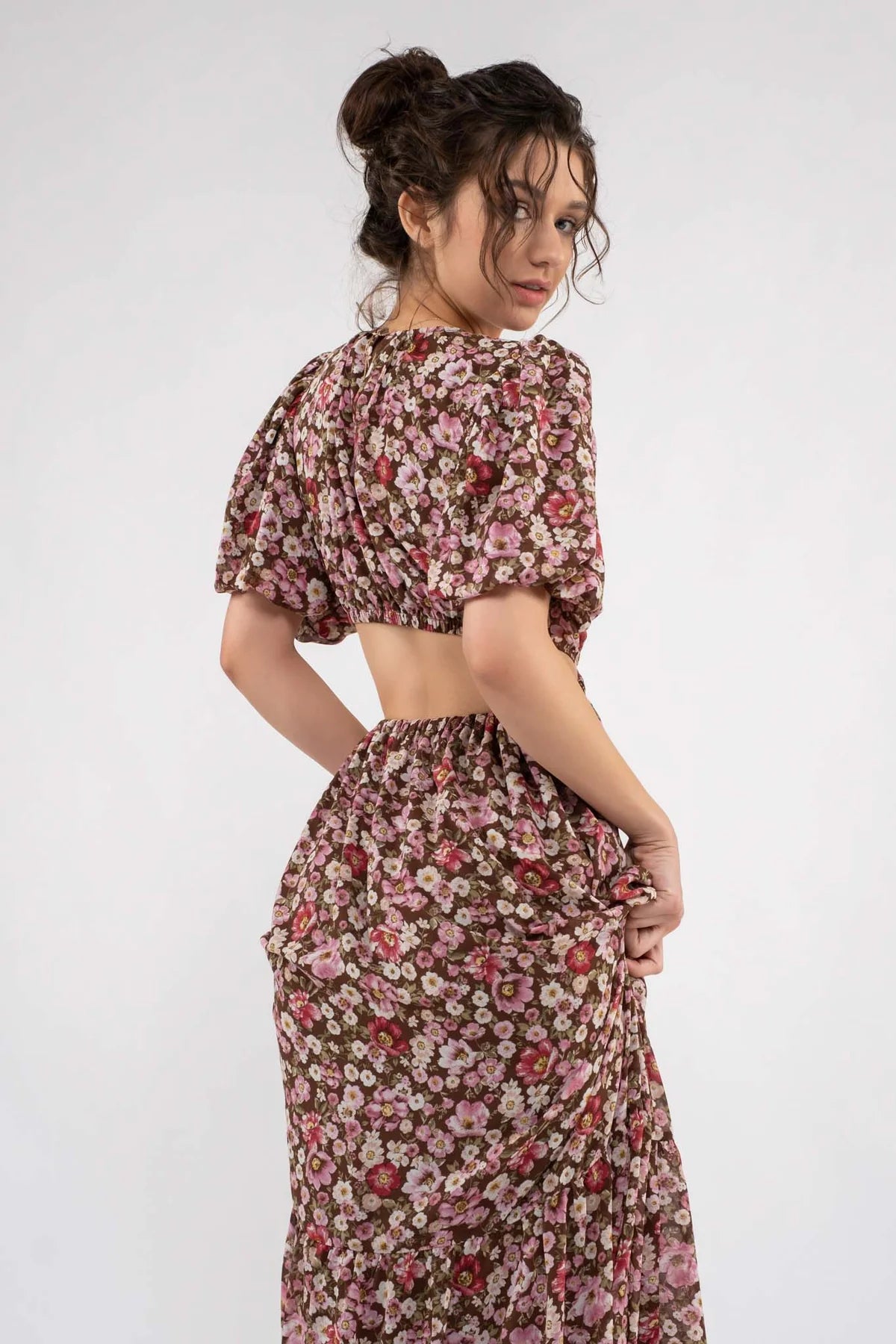 Floral Print Open Back Dress