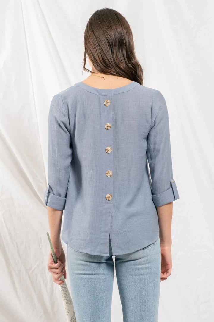 Button Back Teal Top