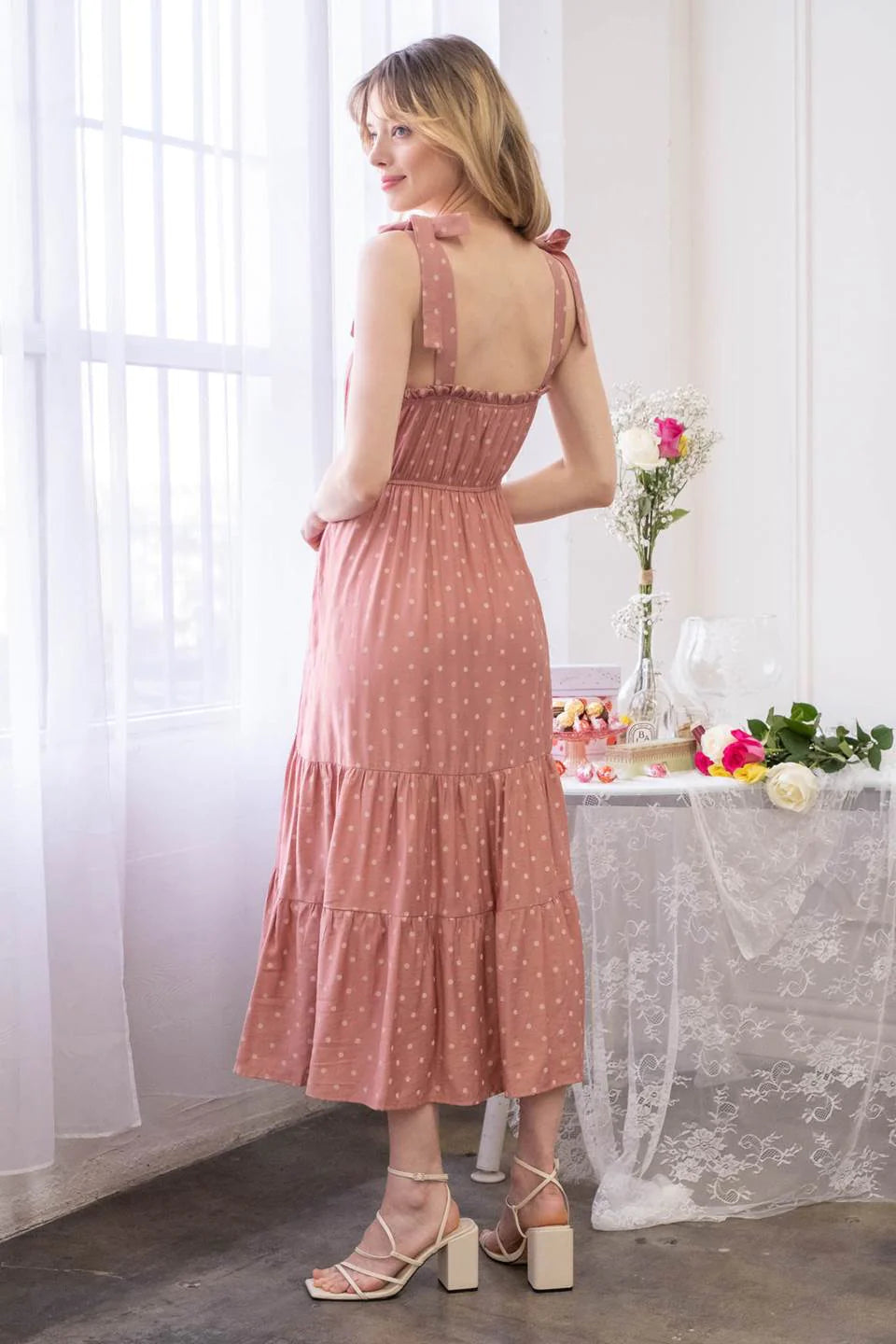 Polka Dot Sleeveless Midi Dress