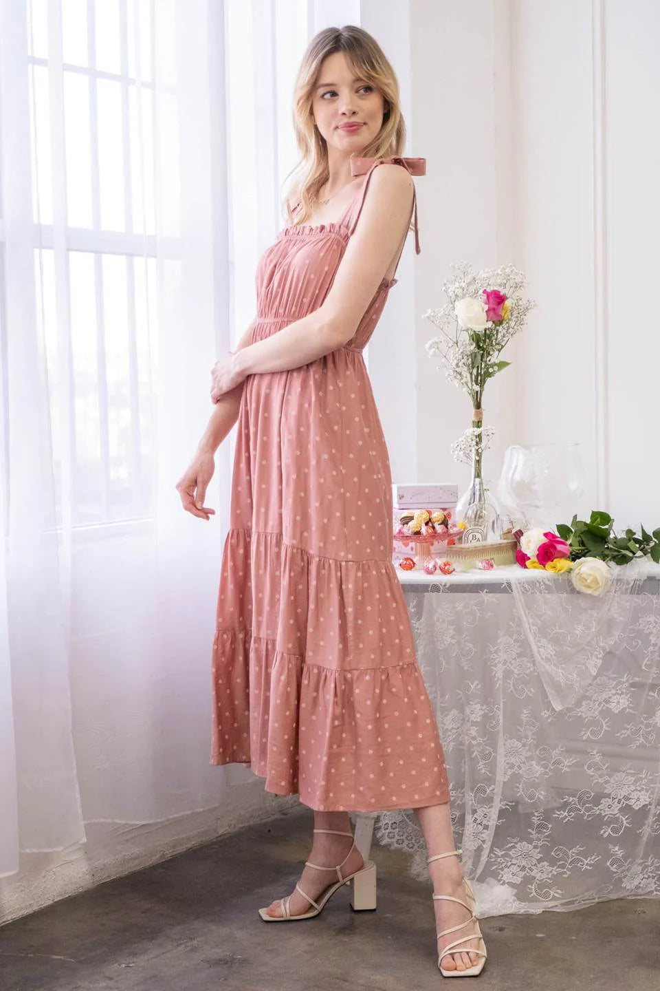 Polka Dot Sleeveless Midi Dress