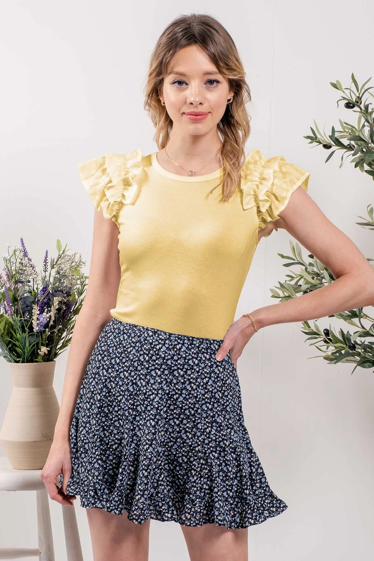 Scrunched Short Sleeve Yellow Top