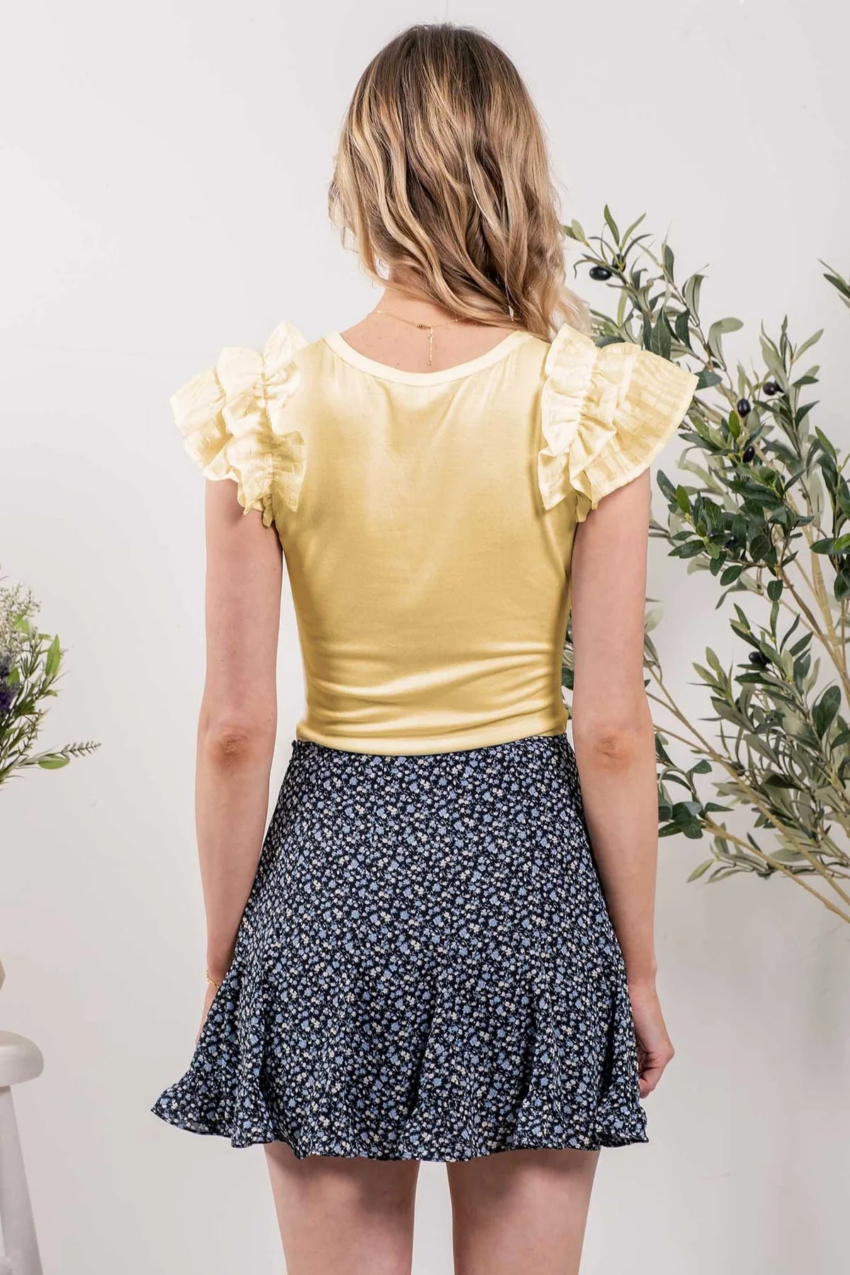 Scrunched Short Sleeve Yellow Top
