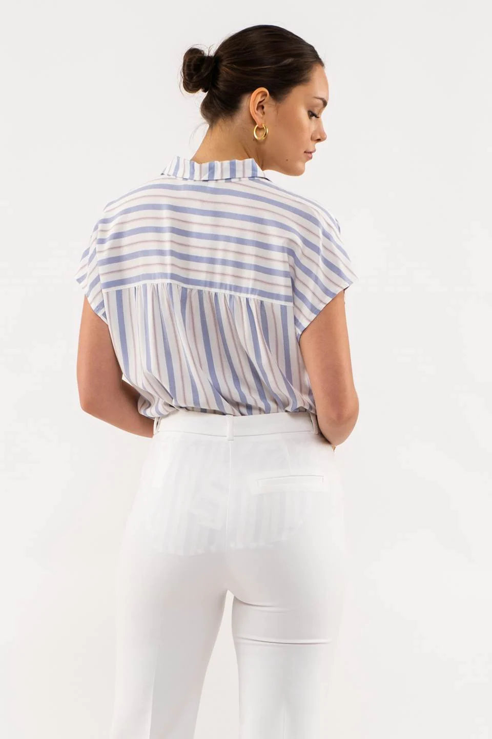 Collared Striped Button Up Top