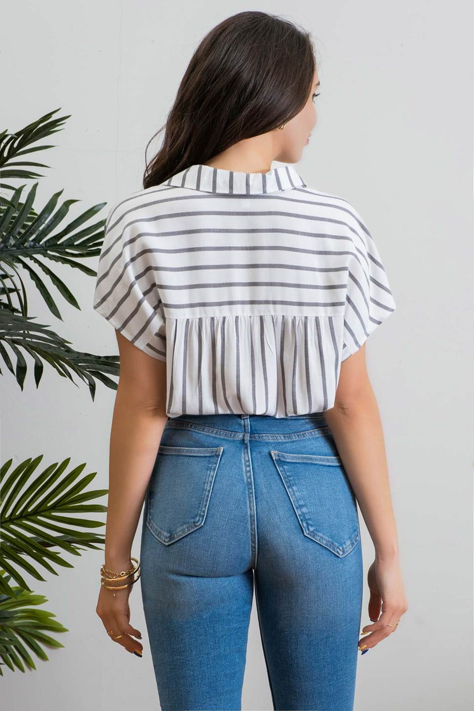 Collared Dolman Sleeve Striped Top