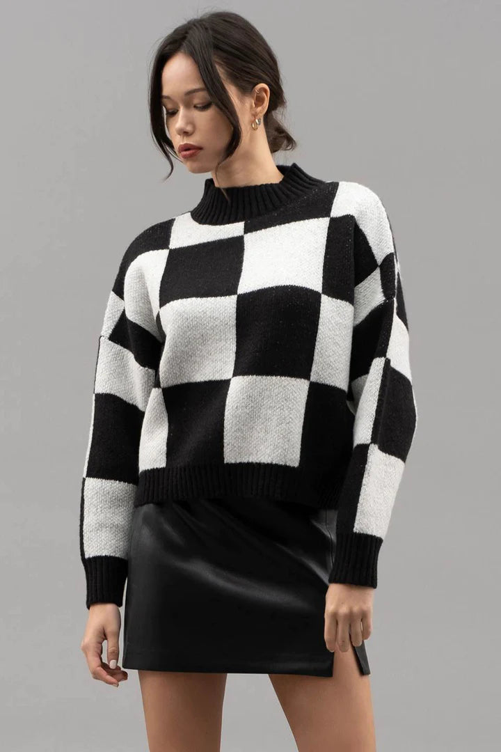 Checkered Crewneck Sweater - Black