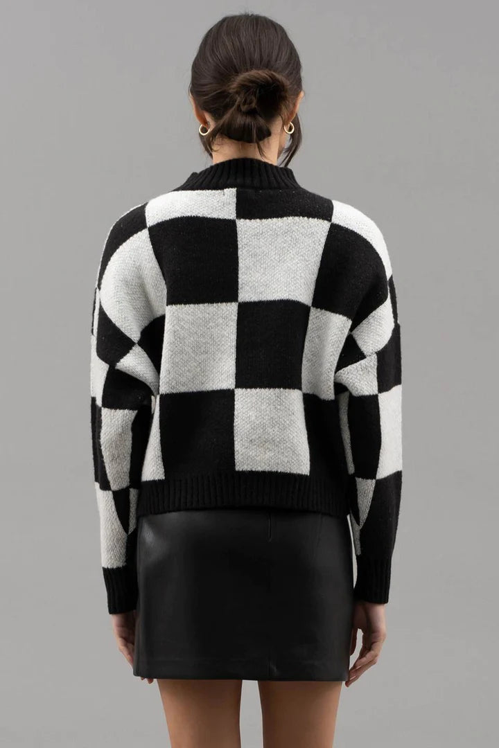 Checkered Crewneck Sweater - Black