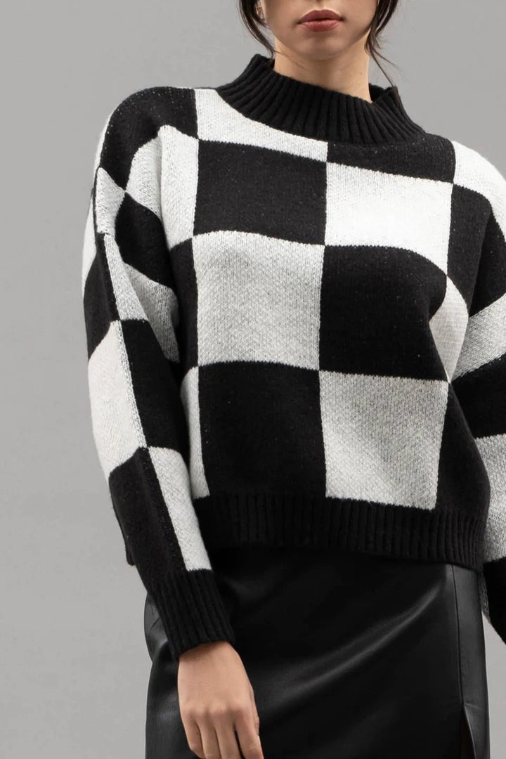 Checkered Crewneck Sweater - Black