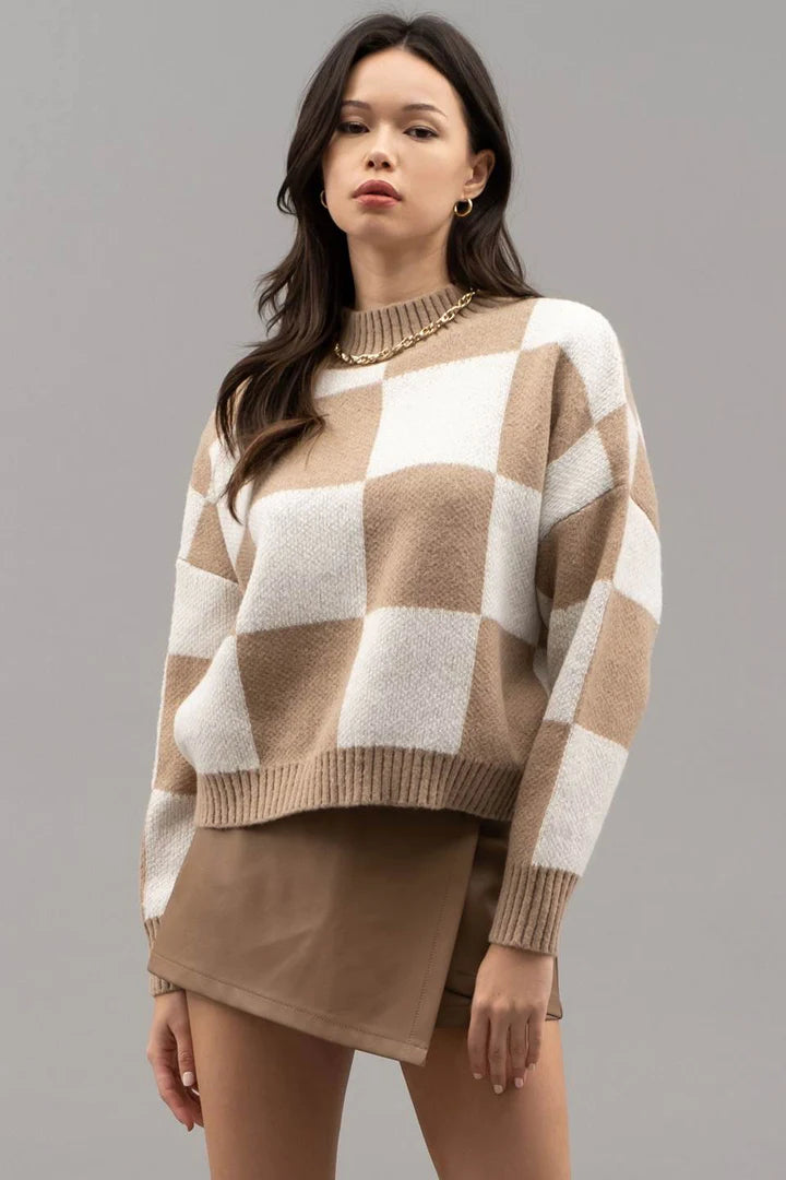 Checkered Crewneck Sweater - Ivory