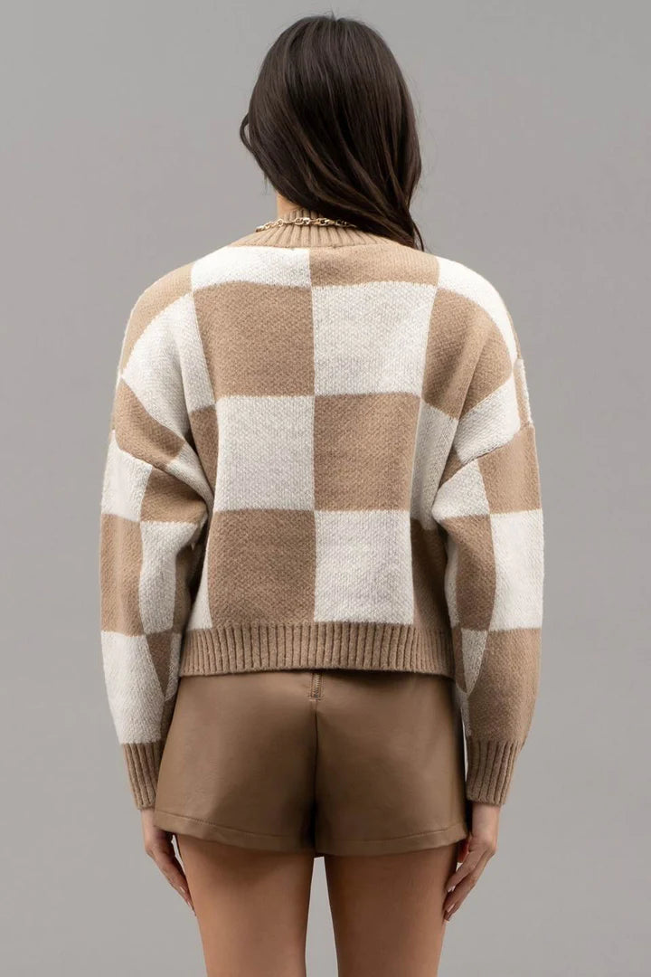 Checkered Crewneck Sweater - Ivory