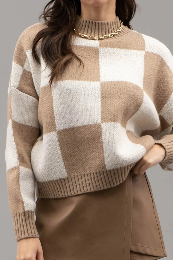Checkered Crewneck Sweater - Ivory