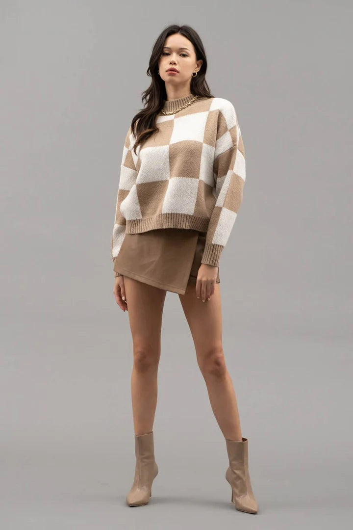 Checkered Crewneck Sweater - Ivory