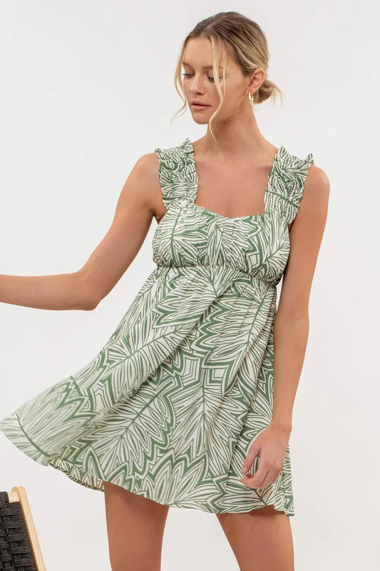 Ruched Strap Leaf Dress