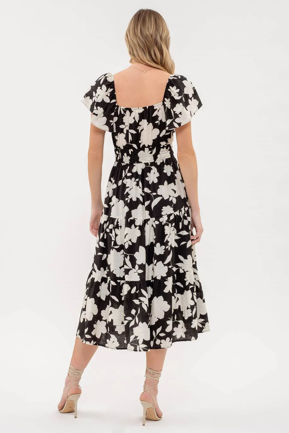 Flounce Sleeve Tiered Floral Dress