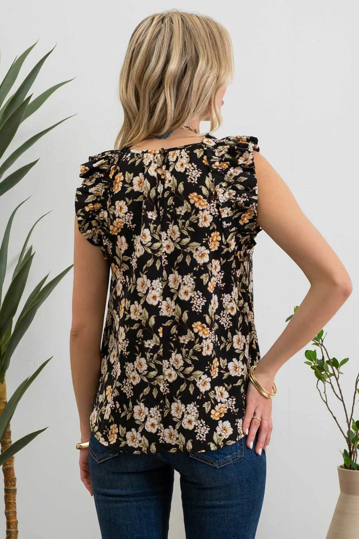 Ruffle Trim Floral Top