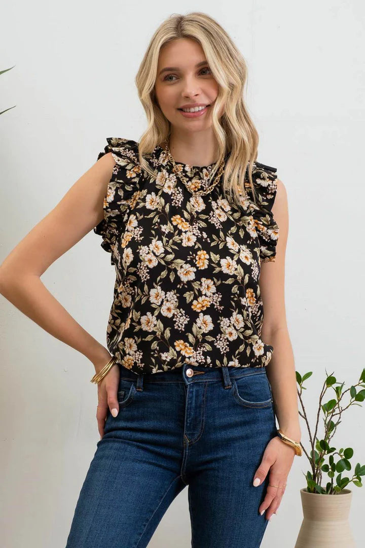 Ruffle Trim Floral Top