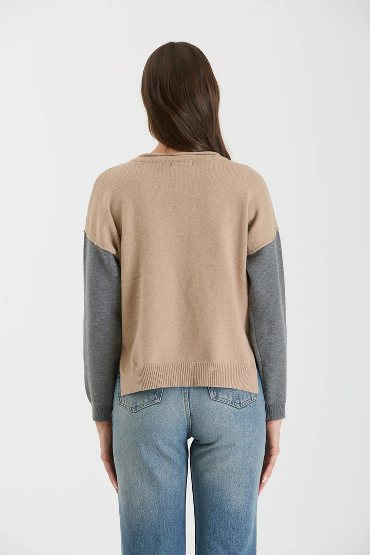 Colorblock Raw Edge Sweater