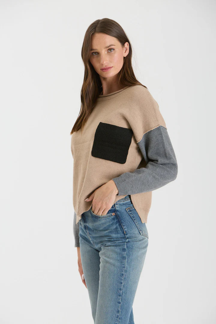 Colorblock Raw Edge Sweater