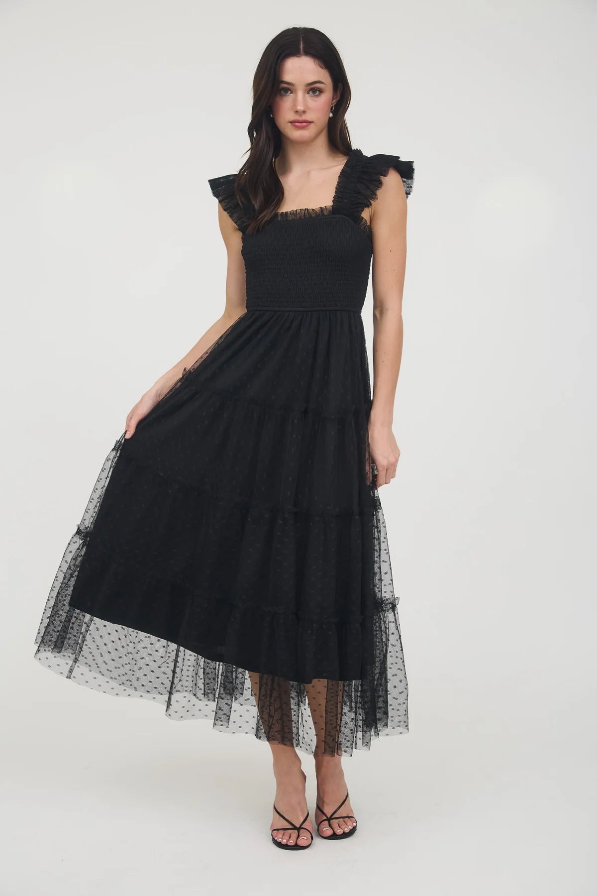 white christmas dresses Chiffon Layered Polka Dot Dress