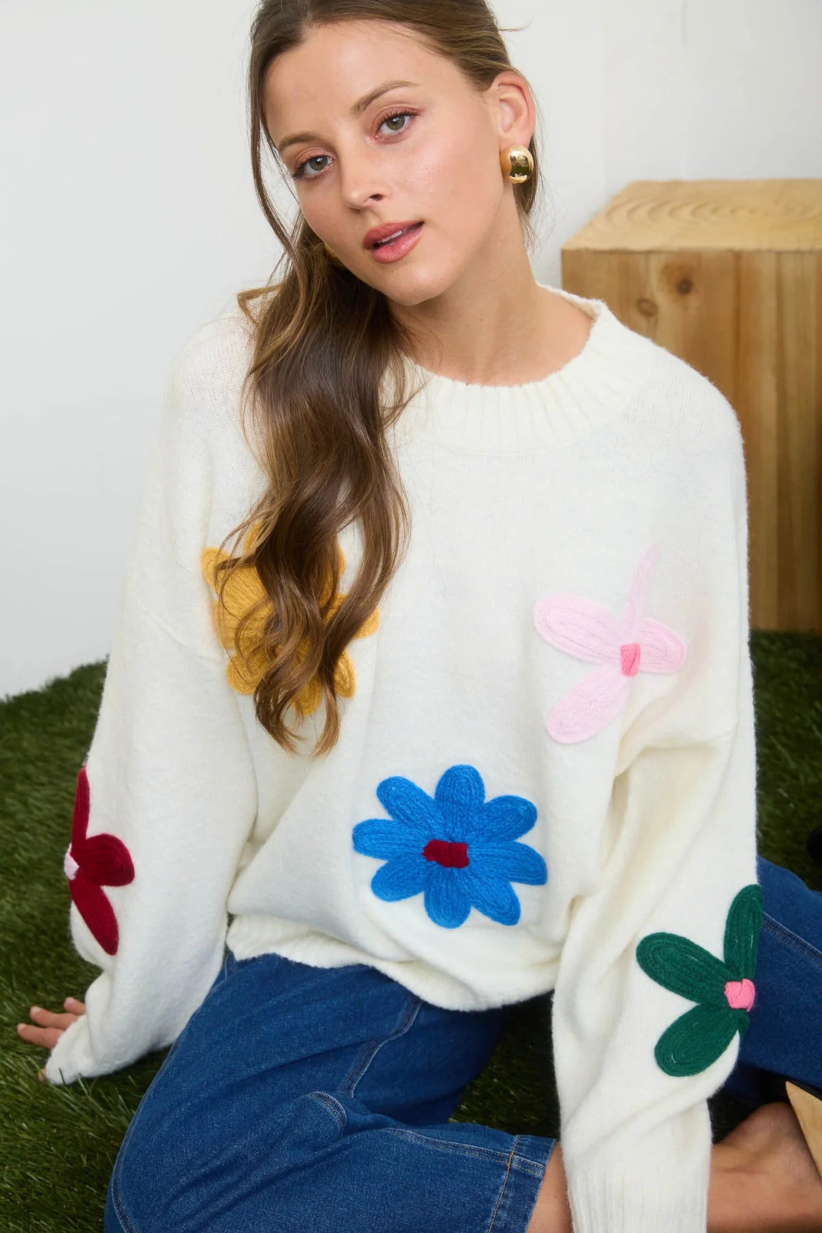 Crochet Floral Detail Sweater