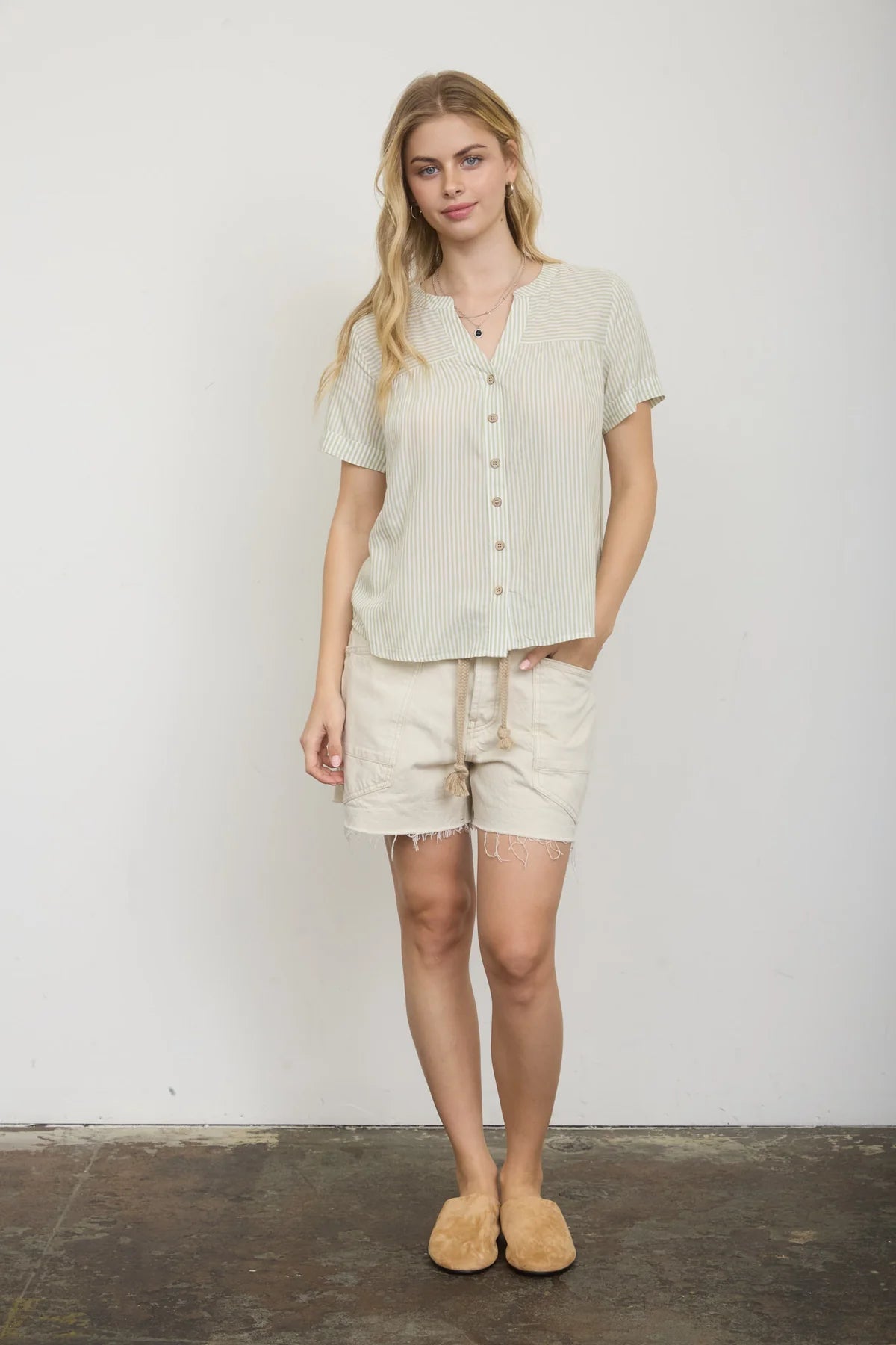 Split Neck Button Up Top