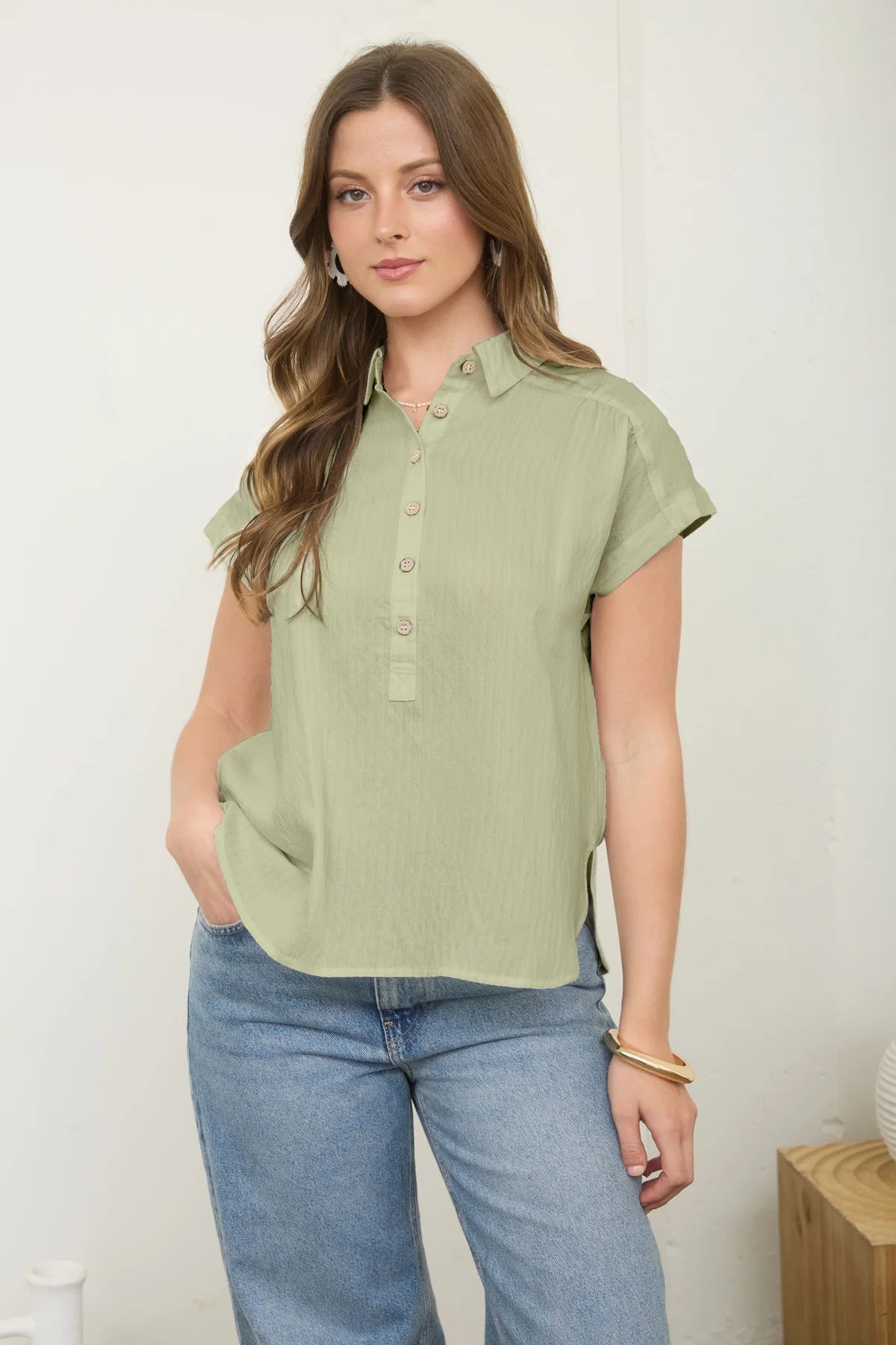 Collared Half Button Top
