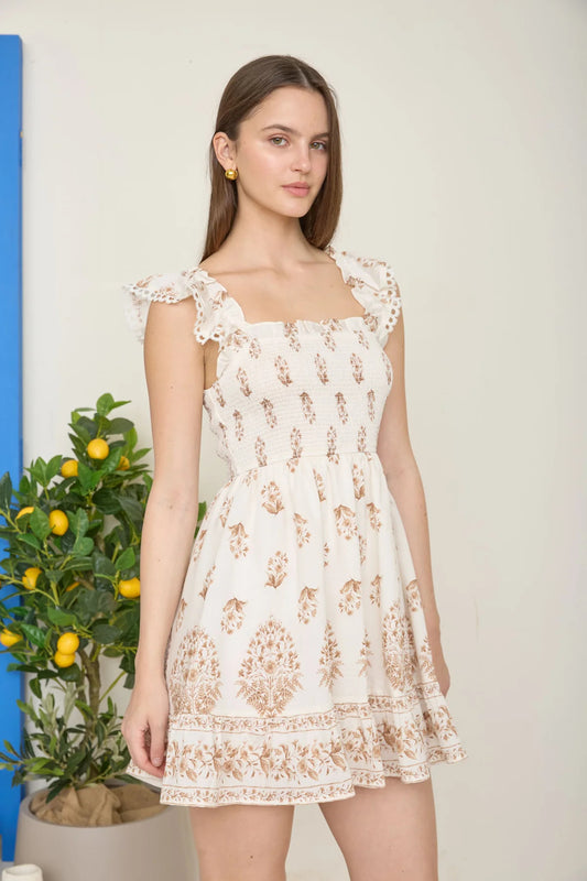 Floral Border Smocked Dress