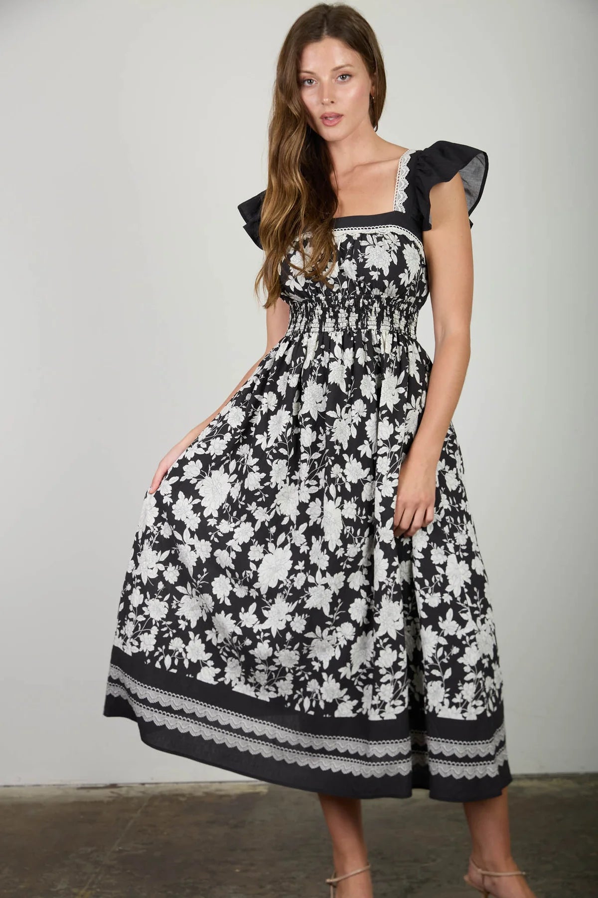 Lace Trim Smocked Dress