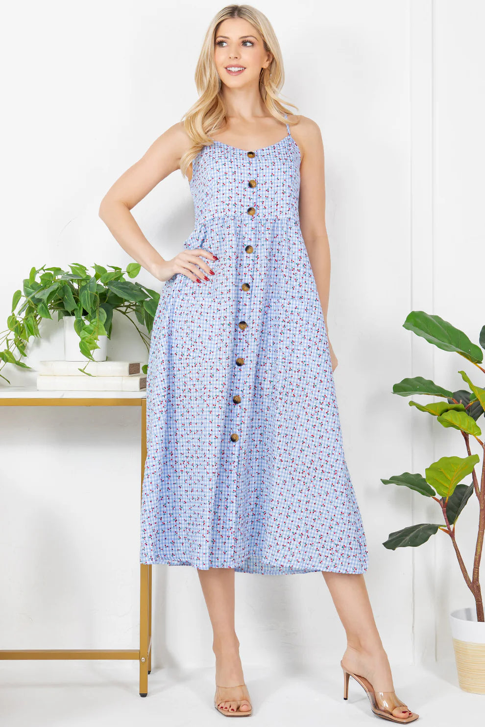 Checkered Print Cherry Dress
