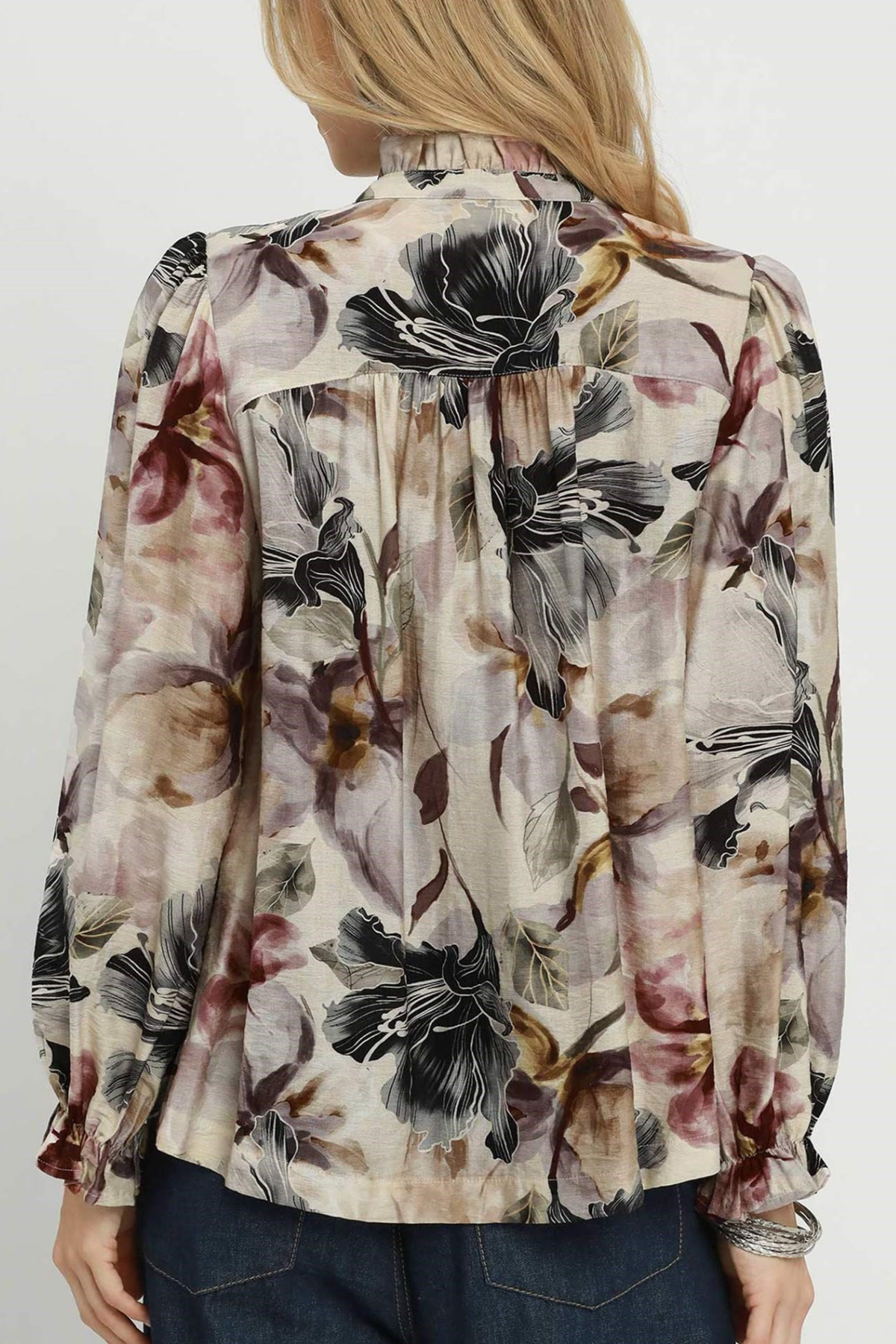 Smocked Floral Button Top