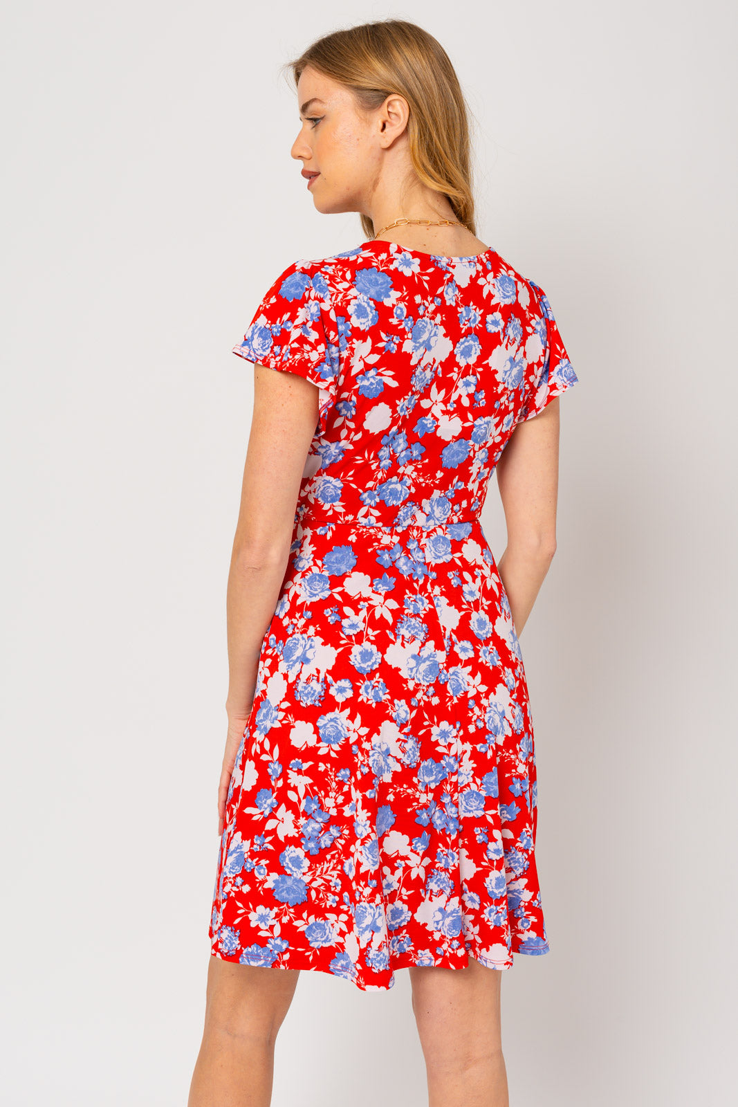 Wrap Top Red Floral Dress