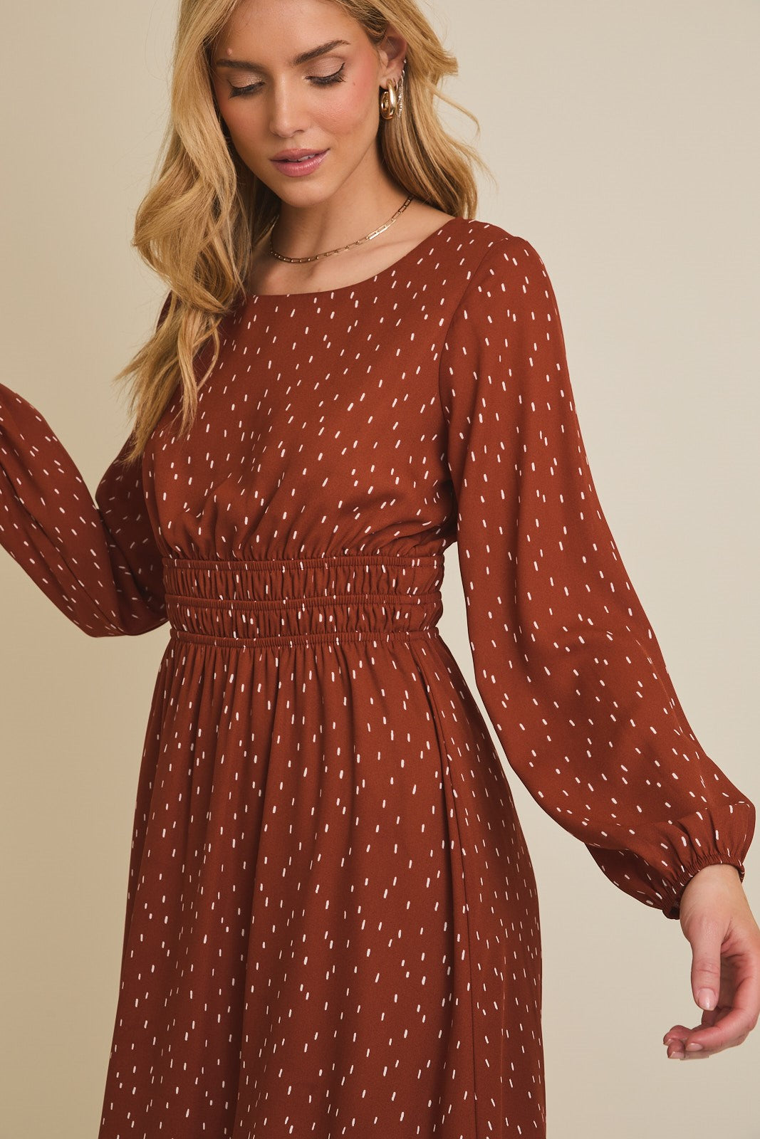 Rust Dotted Mini Dress