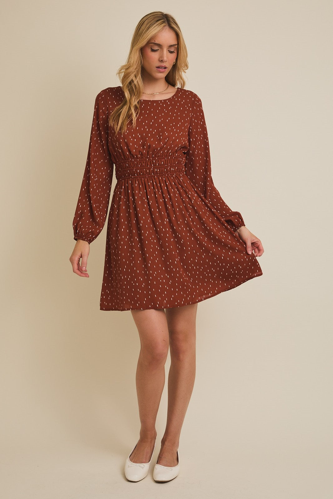 Rust Dotted Mini Dress