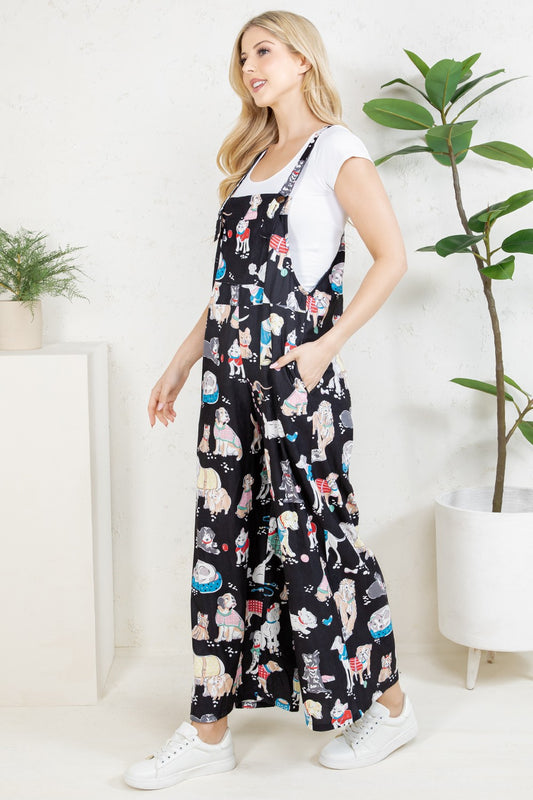 Multi Dog Wide Leg Overalls