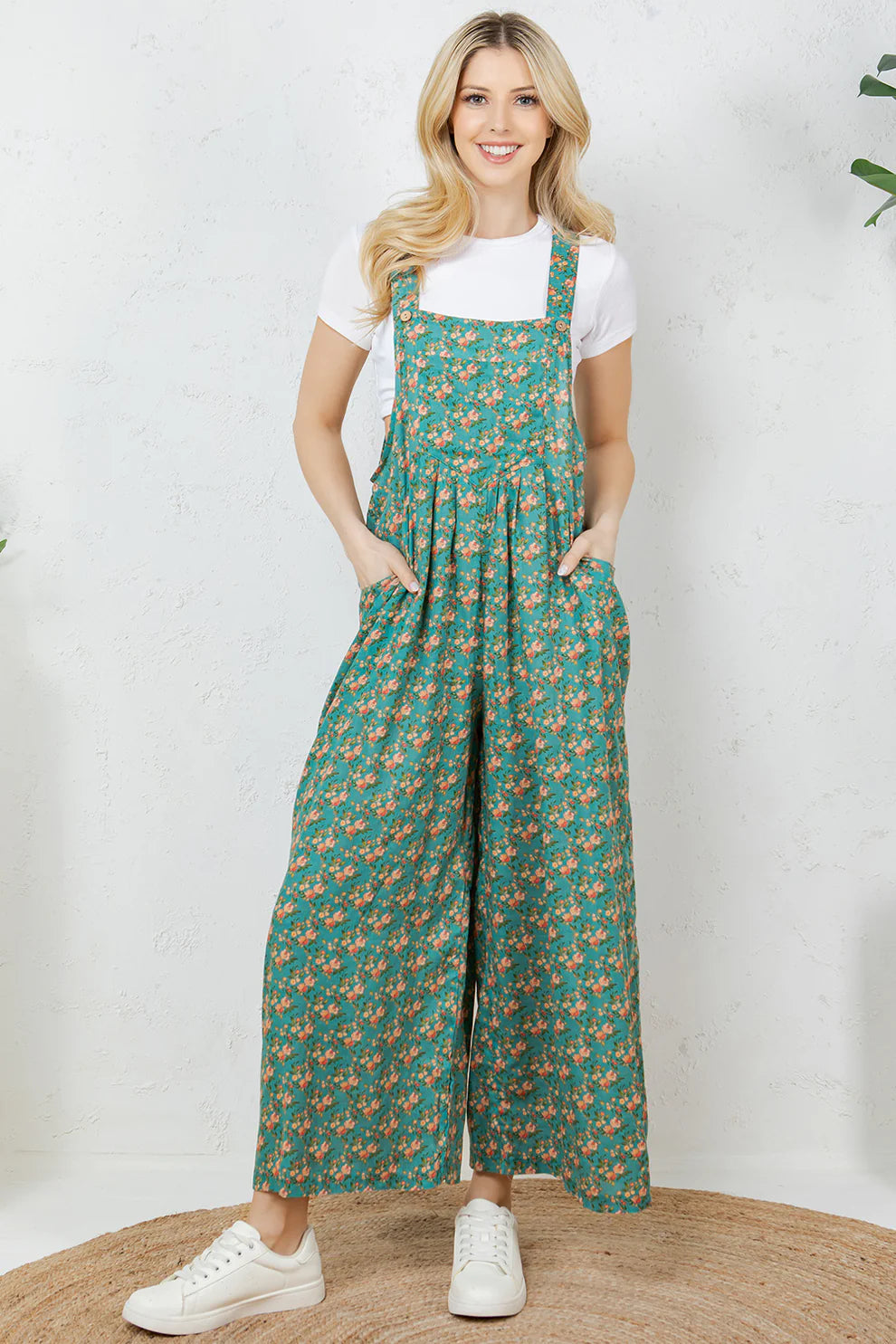 Green Floral Overalls