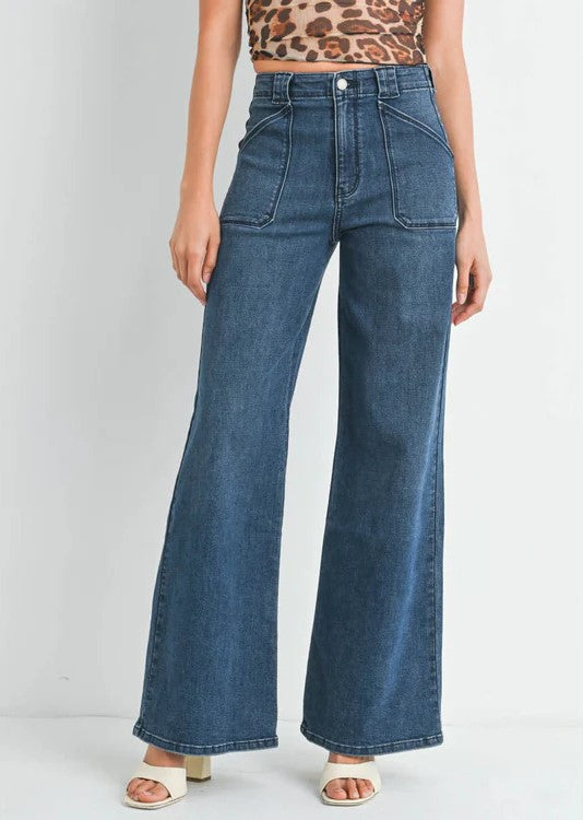 Patch Pocket Flair Leg Jeans