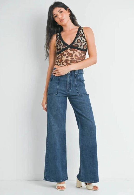 Patch Pocket Flair Leg Jeans