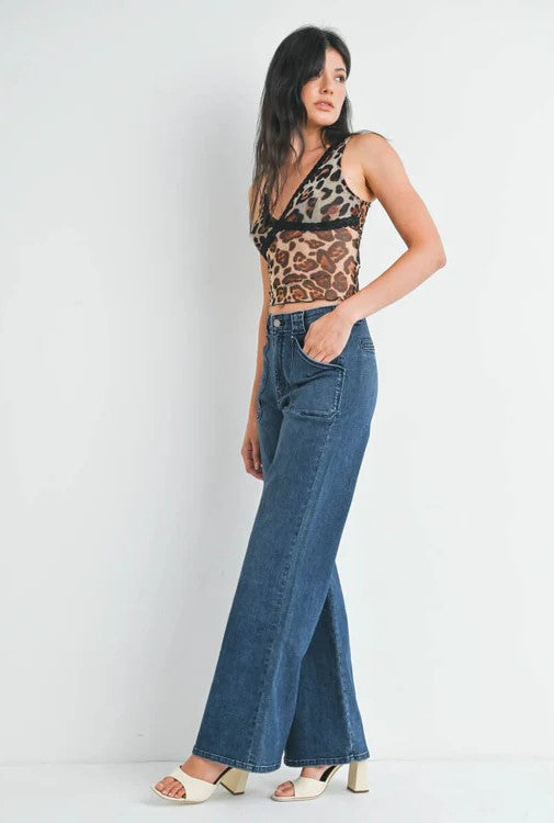 Patch Pocket Flair Leg Jeans