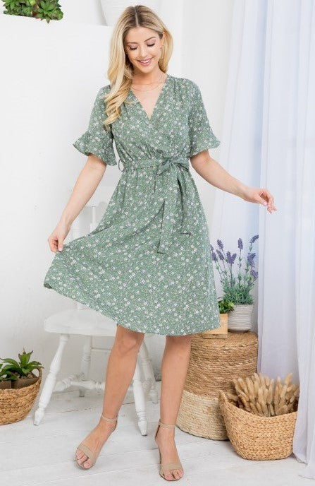 Daisy Print Short Sleeve Dress