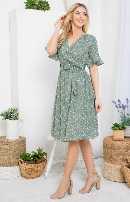 Daisy Print Short Sleeve Dress